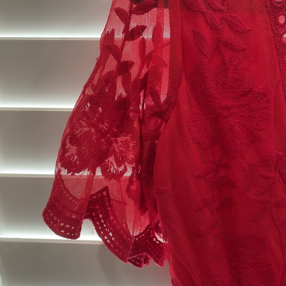Red Embroidered Romper - Picture 2 of 6